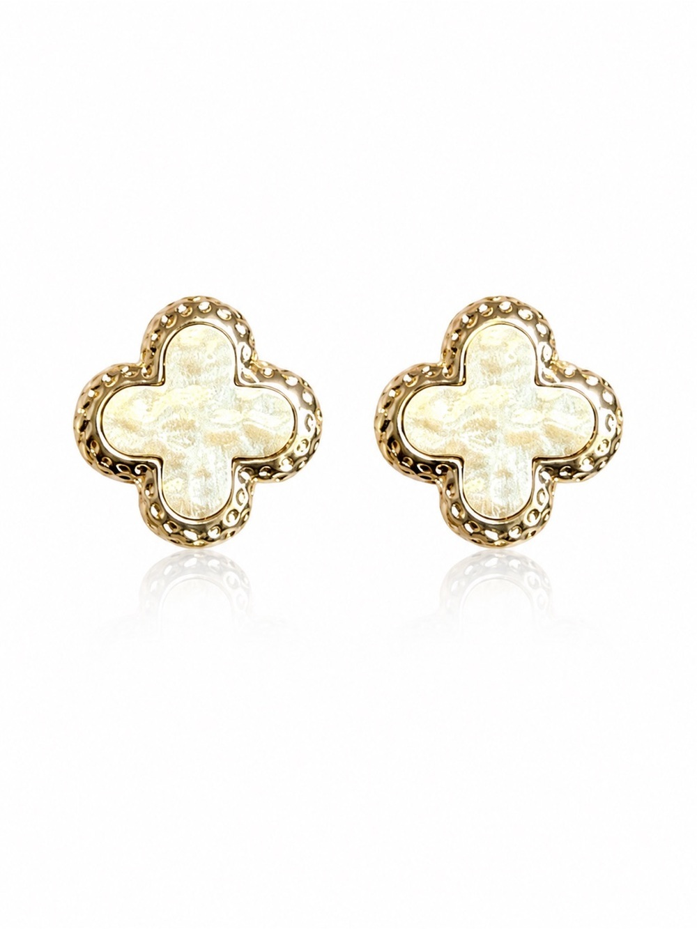 Italian Style Gold Four-Leaf Clover Stud Earrings
